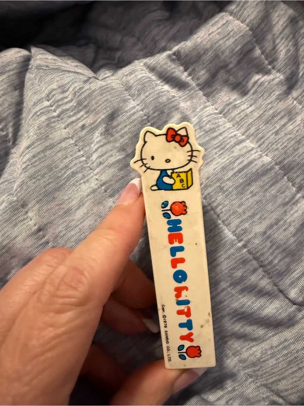 Vintage 1976 Sanrio Hello Kitty stapler with Red Bow and Blue Accents